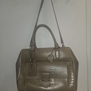 Henri Bendel Crocodile-Embossed Tan Handbag